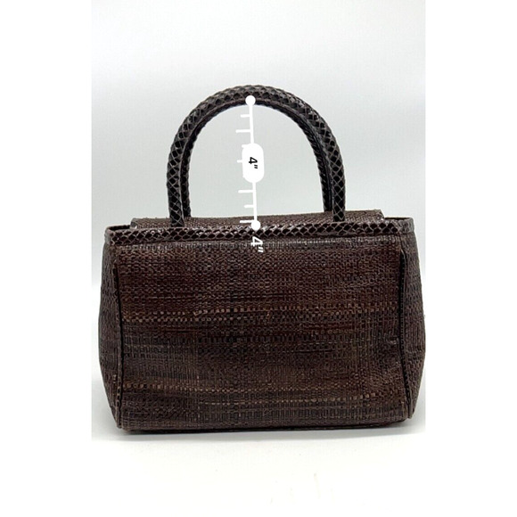 Jimmy Choo Handbag Top Handle Snakeskin Leather Brown Raffia - Picture 14 of 15